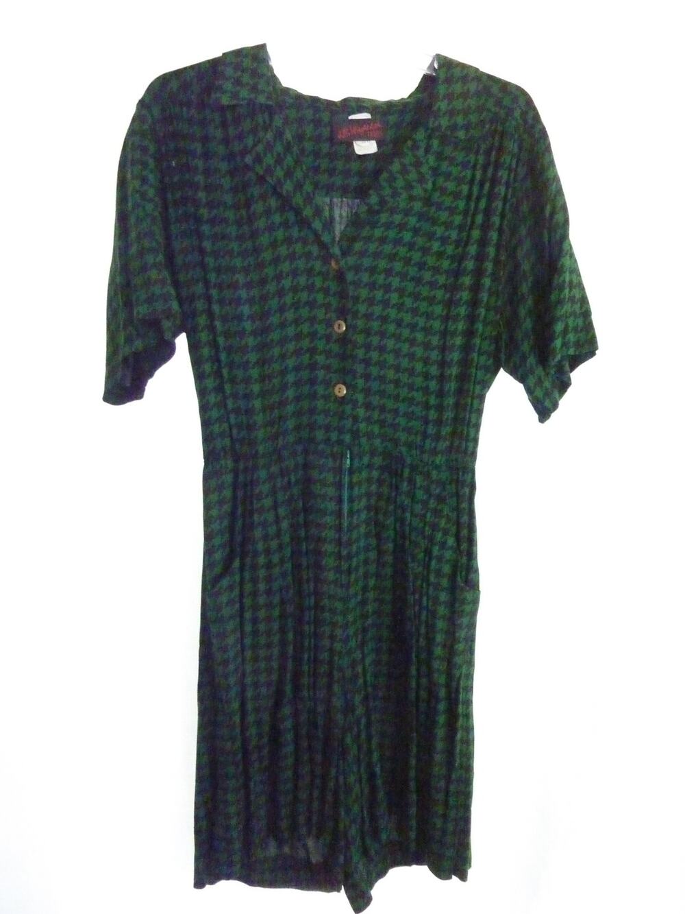 JB Wright Ltd dress Vintage Plaid Green jumper 12 L Checkered Zipper Front Short